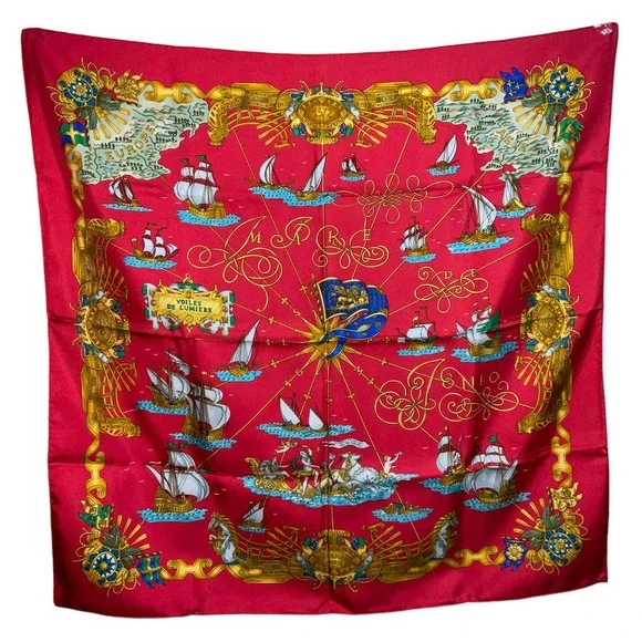 Hermes SILK SCARF “VOILE DE LUMIERE” 90cm square RED NWT/BOX - Picture 2 of 16